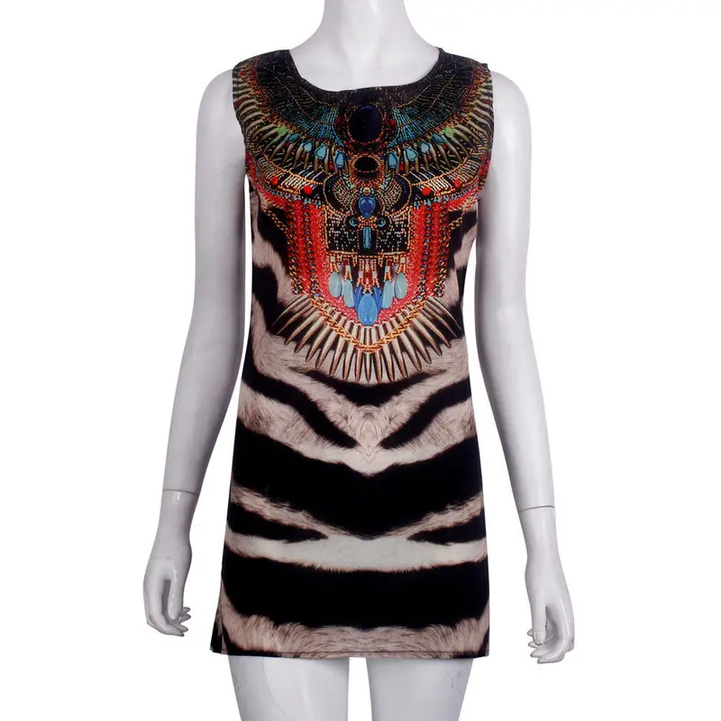 Sundress Tiger Pattern Printed Sleeveless Short Women Dress Robe Feida 2