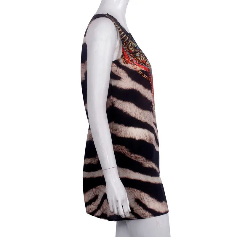 Sundress Tiger Pattern Printed Sleeveless Short Women Dress Robe Feida 3