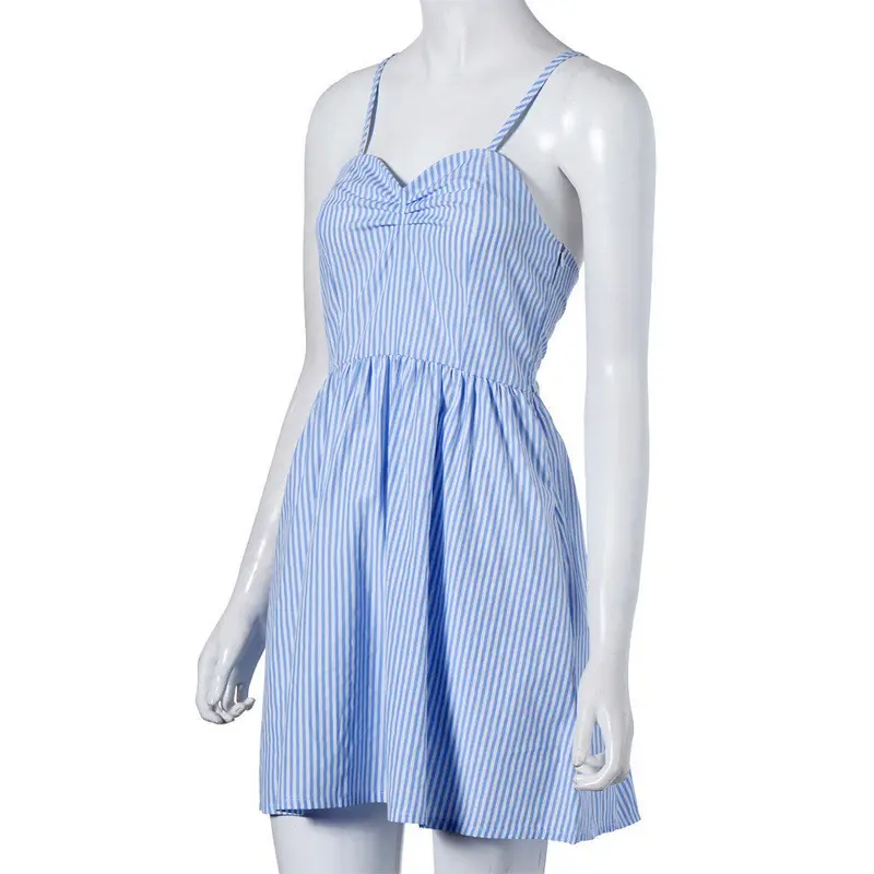 Sundress Women Dress Plus Size Robe Vestidos Sexy Bandage Sleeveless Stripe Short Dress Feida 3