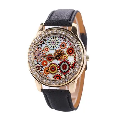 Sunflower Print Watch Leather Band Quartz Watches Analog Wrist Watch Quartzwatch Relogio Feminino Montre 1