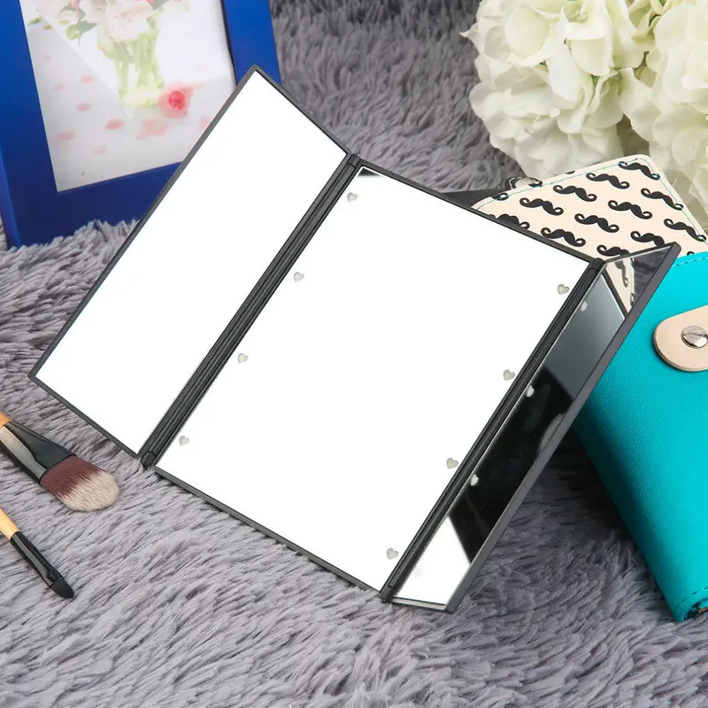 Super Bright Led Lights Foldable Triple Mirror With Magnetic Opening Makeup Mirrors 2