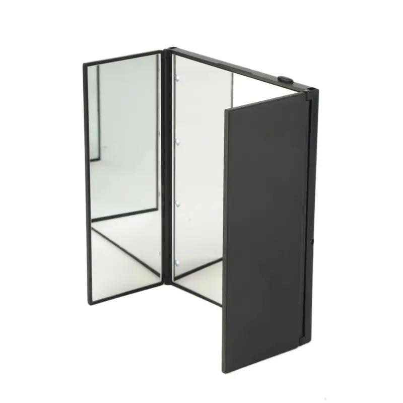 Super Bright Led Lights Foldable Triple Mirror With Magnetic Opening Makeup Mirrors 3
