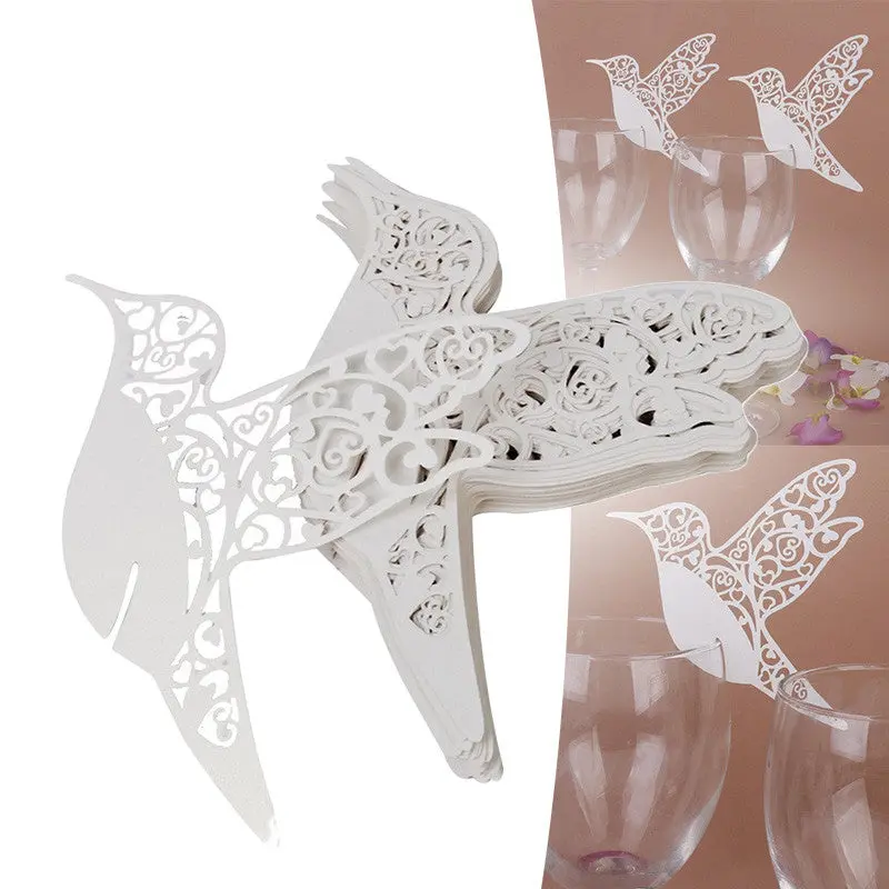Super Deal 50Pcs/Pack Birds Wedding Table Paper Place Card Escort Name Card Wine Glass Card 87933 1