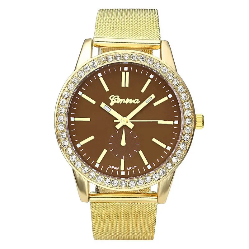 Super Deal Geneva Women's Watch Stainless Steel Band Roman Rhinestone Bling Quartz Wrist Watch Golden Reloj Relogio 1