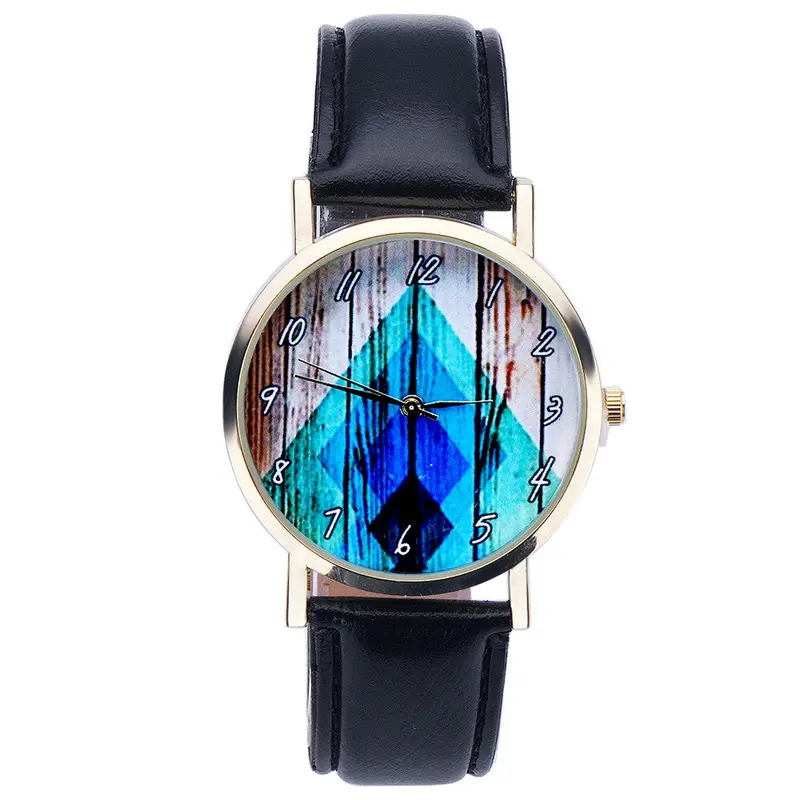 Super Deal Geometry Printed Dress Watch Women Vintage Vouge Leather Analog Quartz Wrist Watch Relogio Feminino 1