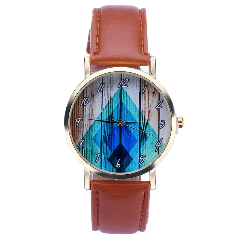 Super Deal Geometry Printed Dress Watch Women Vintage Vouge Leather Analog Quartz Wrist Watch Relogio Feminino 2