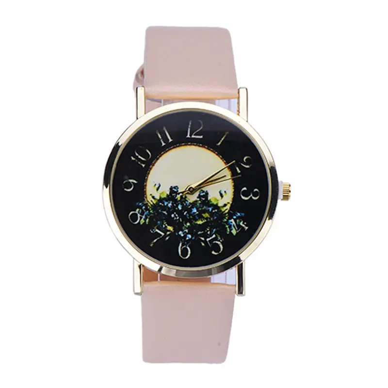 Super Deal Rural Style Women Watch Casual Lady Leather Dress Watches Printed Girl's Bracelet Gift Hour Montre 1