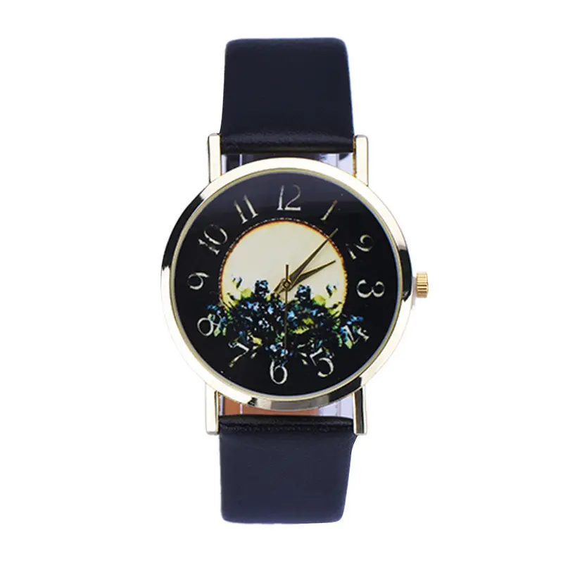 Super Deal Rural Style Women Watch Casual Lady Leather Dress Watches Printed Girl's Bracelet Gift Hour Montre 2