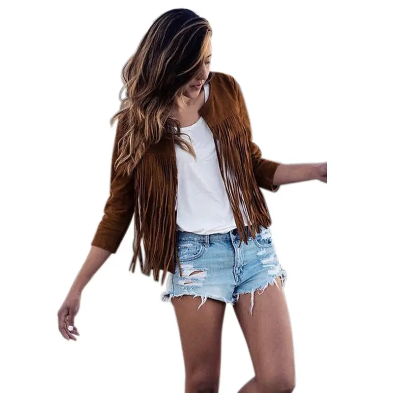 Super Deal Women Outwear Cool Sexy Lady Slim Tassels Top Blussa Mujer Trendy Coat Women's Slim Clothing 1