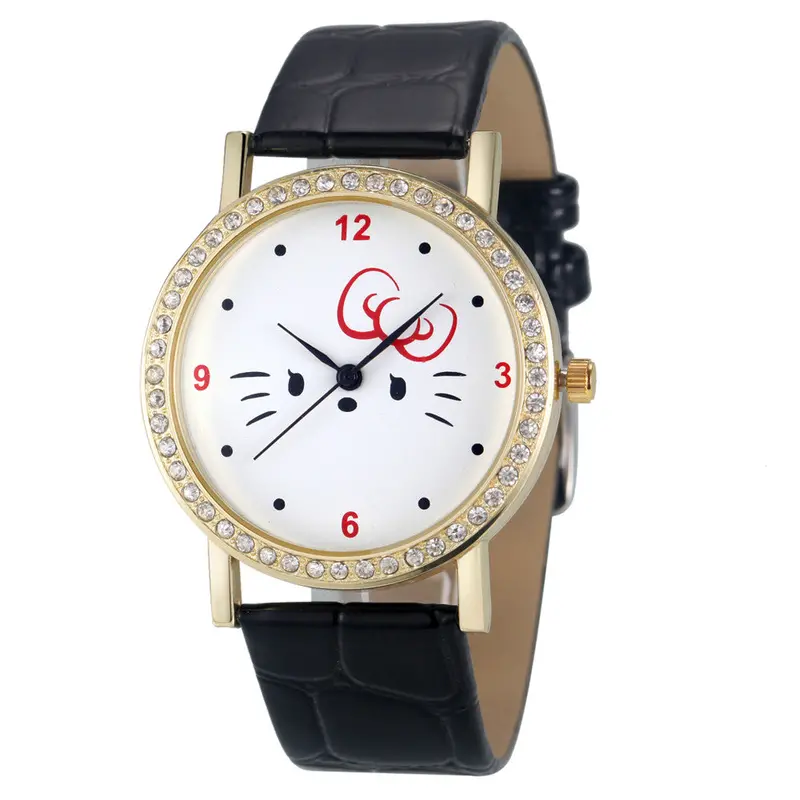 Super Deal Women Watch Diamond Cat Printed Cute Montre Analog Quartz Wrist Watch Casual Leather Bracelet Reloj Hour 1