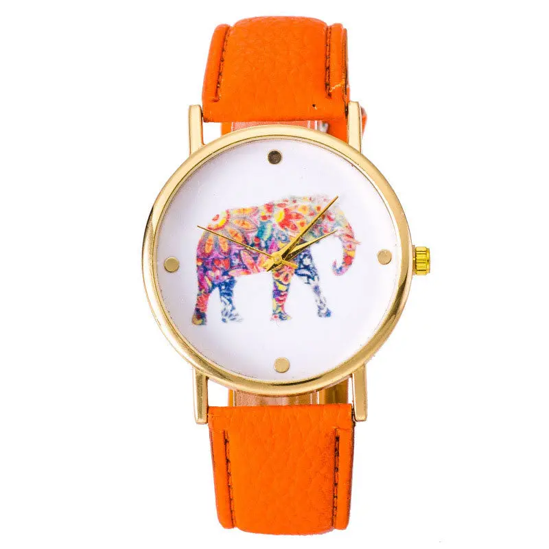 Super Deal Women's Watch Women Elephant Printing Pattern Montre Leather Quartz Dial Watch Casual Bracelet Hour 10