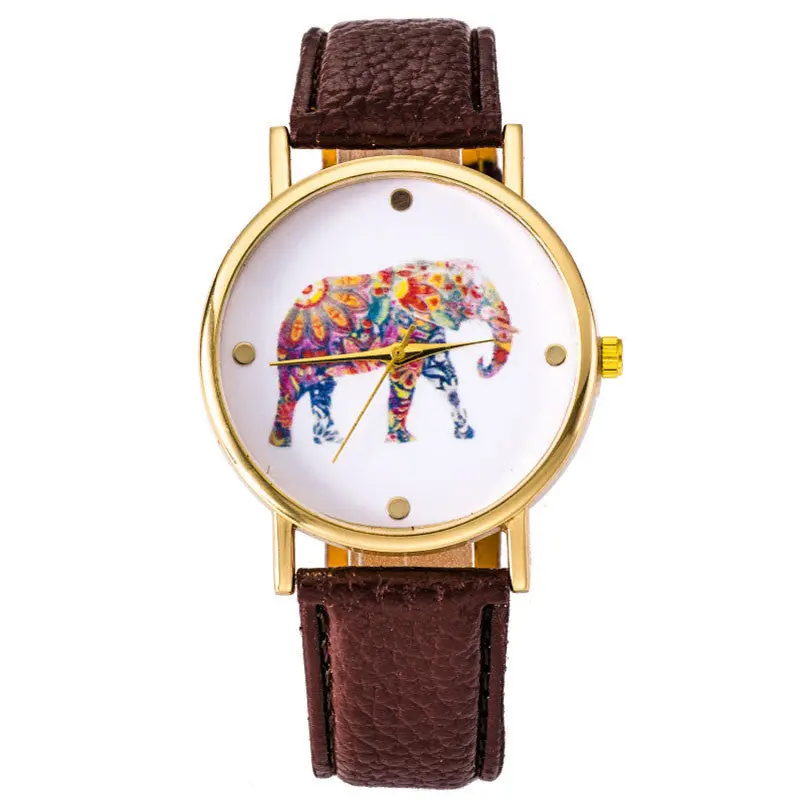 Super Deal Women's Watch Women Elephant Printing Pattern Montre Leather Quartz Dial Watch Casual Bracelet Hour 11