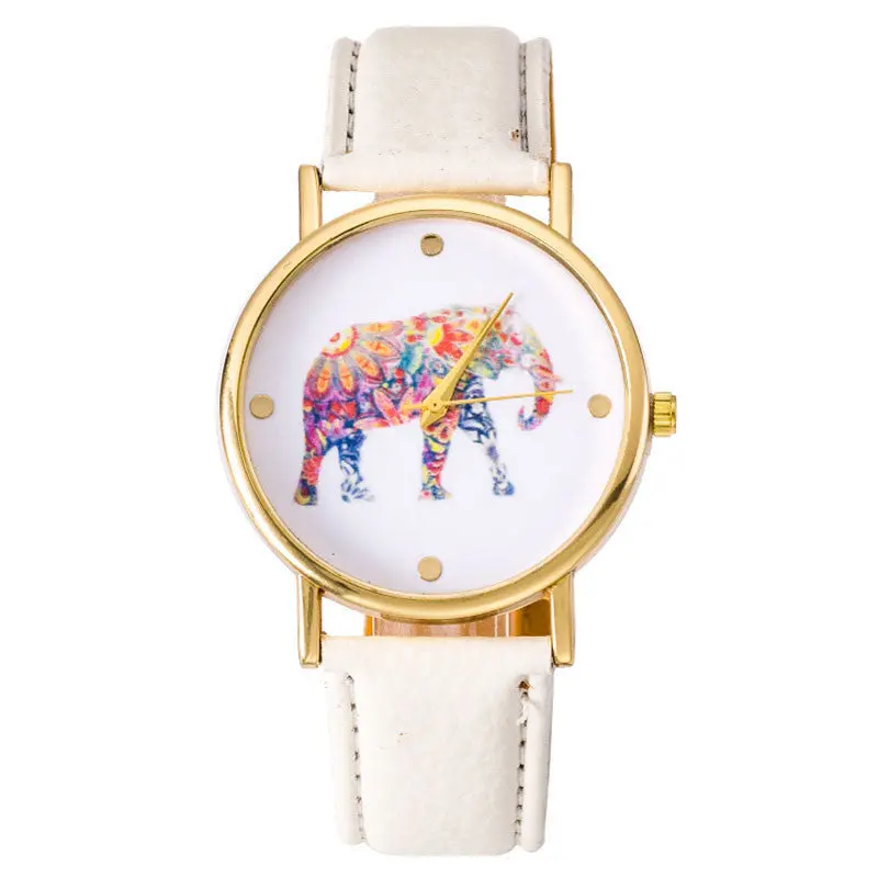 Super Deal Women's Watch Women Elephant Printing Pattern Montre Leather Quartz Dial Watch Casual Bracelet Hour 2