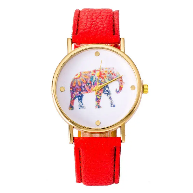 Super Deal Women's Watch Women Elephant Printing Pattern Montre Leather Quartz Dial Watch Casual Bracelet Hour 3
