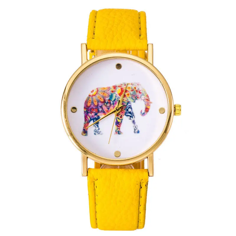 Super Deal Women's Watch Women Elephant Printing Pattern Montre Leather Quartz Dial Watch Casual Bracelet Hour 4
