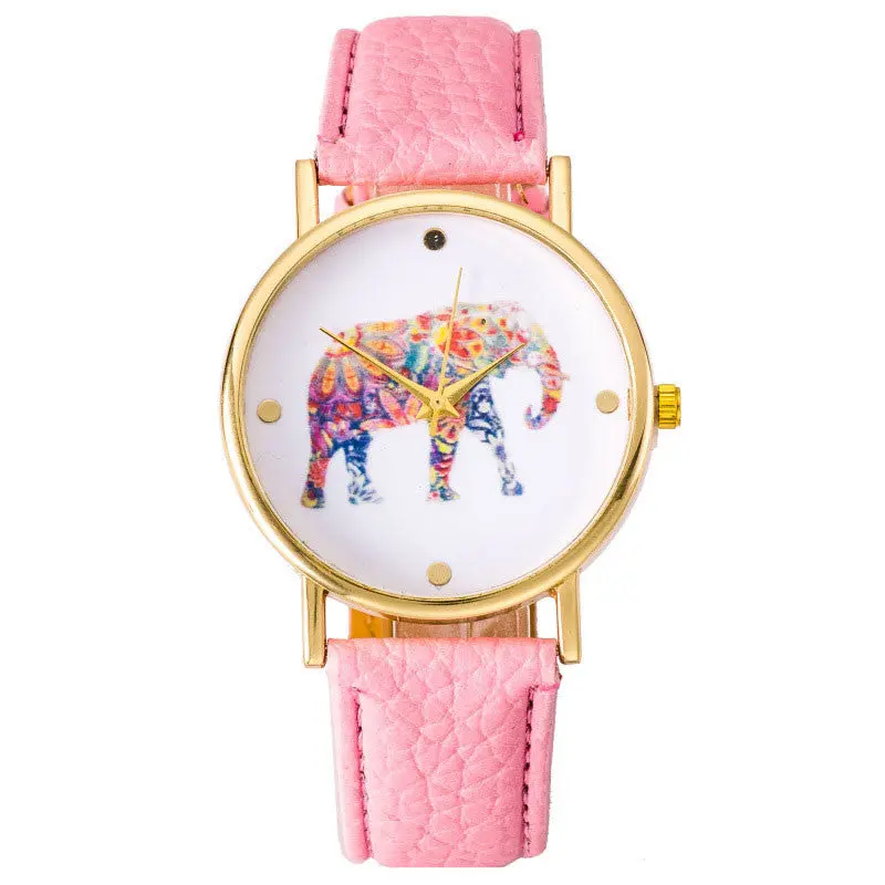Super Deal Women's Watch Women Elephant Printing Pattern Montre Leather Quartz Dial Watch Casual Bracelet Hour 5