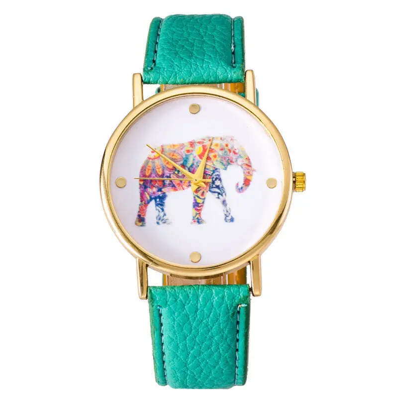 Super Deal Women's Watch Women Elephant Printing Pattern Montre Leather Quartz Dial Watch Casual Bracelet Hour 6