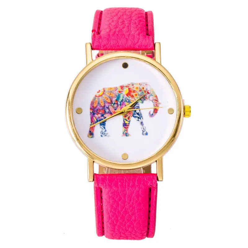 Super Deal Women's Watch Women Elephant Printing Pattern Montre Leather Quartz Dial Watch Casual Bracelet Hour 7