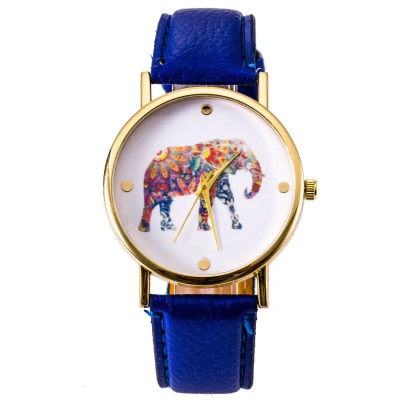Super Deal Women's Watch Women Elephant Printing Pattern Montre Leather Quartz Dial Watch Casual Bracelet Hour 8