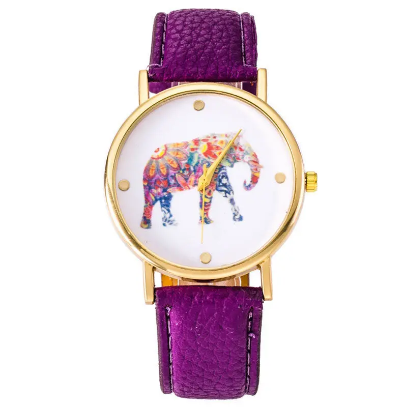 Super Deal Women's Watch Women Elephant Printing Pattern Montre Leather Quartz Dial Watch Casual Bracelet Hour 9