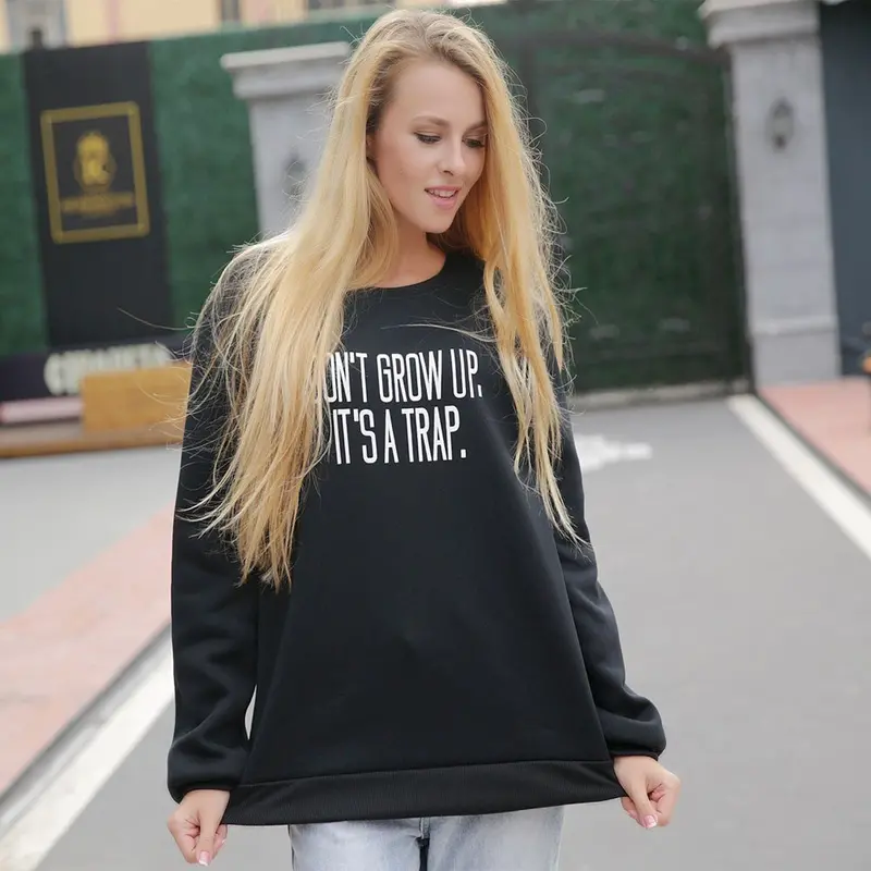 Super Deals Hoodies Women Letter Printing Long Sleeve Round Neck Sweatshirt Shirt Top Sudaderas Mujer Black/Gray/Pink Feida 5