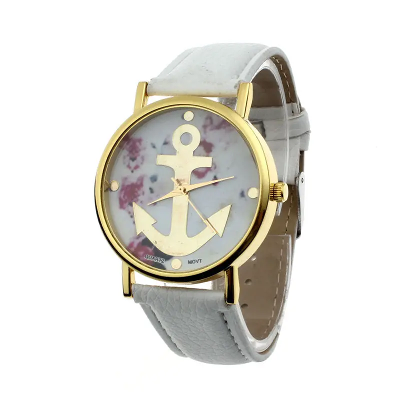 Super Design Women Leather Watch Floral Printed Anchor Quartz Dress Wristwatch Vogue Clocksgifts For You 1