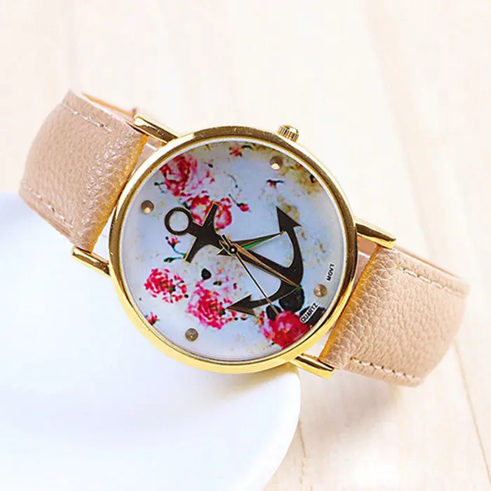 Super Design Women Leather Watch Floral Printed Anchor Quartz Dress Wristwatch Vogue Clocksgifts For You 2