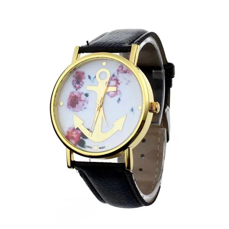 Super Design Women Leather Watch Floral Printed Anchor Quartz Dress Wristwatch Vogue Clocksgifts For You 3