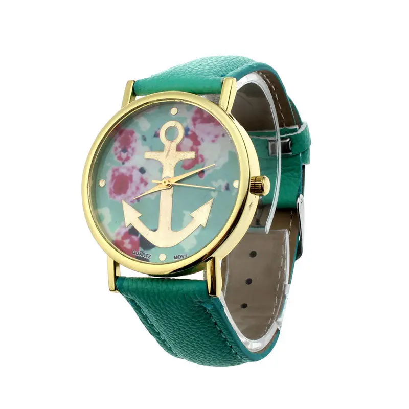 Super Design Women Leather Watch Floral Printed Anchor Quartz Dress Wristwatch Vogue Clocksgifts For You 4