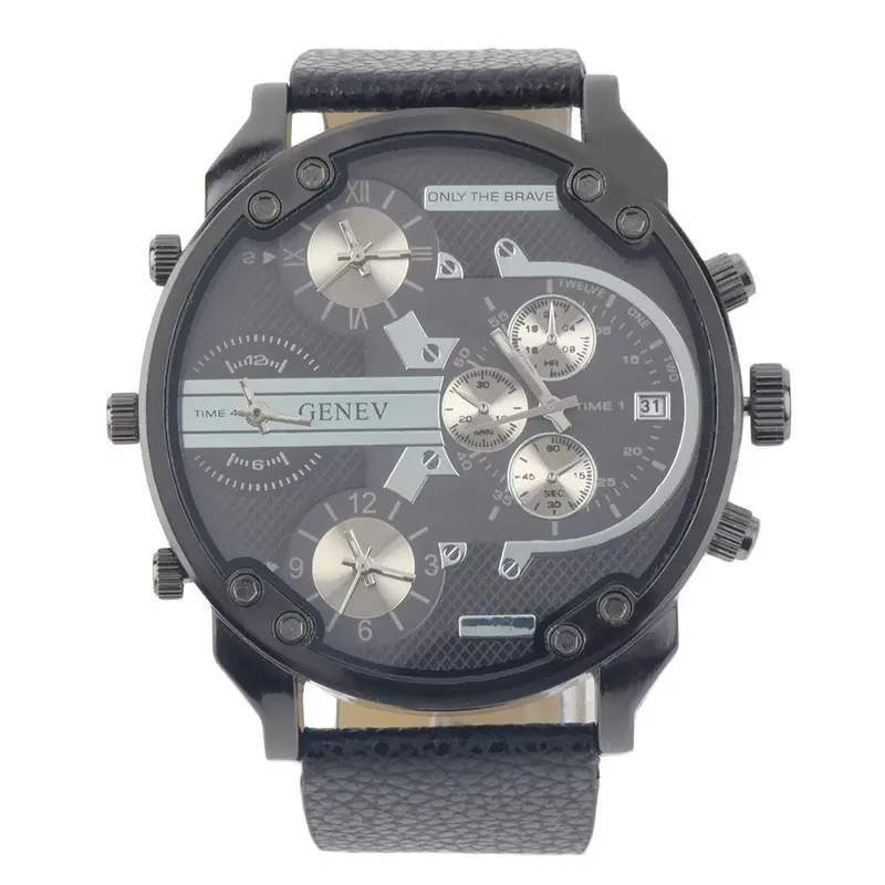 Super Large Round Classic Quartz Analog Watch Mini Sub Dials Pu Band Sports Relogio Feminino 3