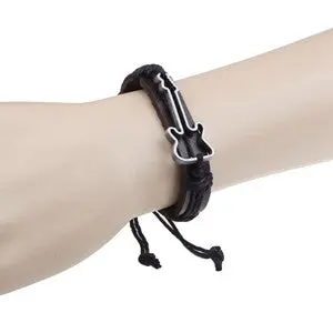 Super Neutral Cool Classic Men Boys Cool Bracelet Guitar Charms Tribe Leather Punk Bracelet Jewelry 1