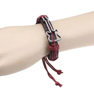 Super Neutral Cool Classic Men Boys Cool Bracelet Guitar Charms Tribe Leather Punk Bracelet Jewelry 2