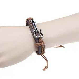 Super Neutral Cool Classic Men Boys Cool Bracelet Guitar Charms Tribe Leather Punk Bracelet Jewelry 3