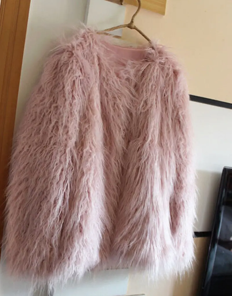 Super Quality ~ Faux Fur Jacket Coat 4 Inches Long Hairy Long Sleeve Shaggy Outwear Women's Purple Pink Coat Tops 1