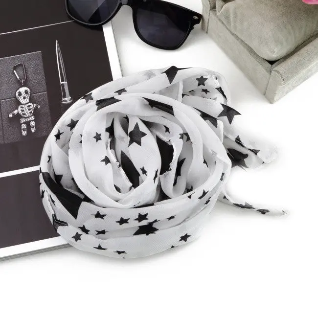 Super Softblack White Stars Long Chiffon Neck Wrap Scarf Stole 2