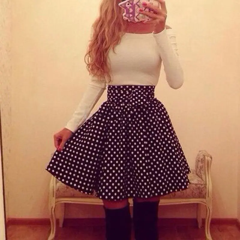 Super Women Preppy Style Dot Cute Ball Gown Slim Dress Tight Clothing Pinup Girls Vestidos 3