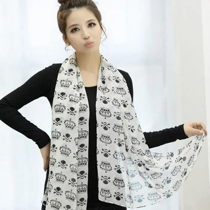 Superb Superb Long Wrap Women's Shawl Skull Crown Chiffon Scarf Scarves & Feida Feida 1