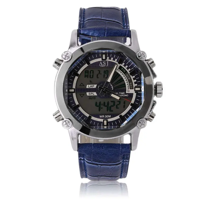 Swatches Top Luxury Digital Quartz Dual Display Ledwatch Cool Leather Band Military Wrist Business 1