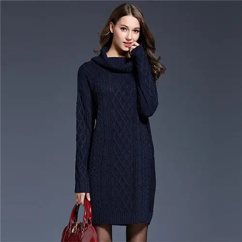 Sweater Dress Casual Turtleneck Knitted Sweater Long Sleeve Twisted Knitwear Pullover Dresses Femme Sweaters 1
