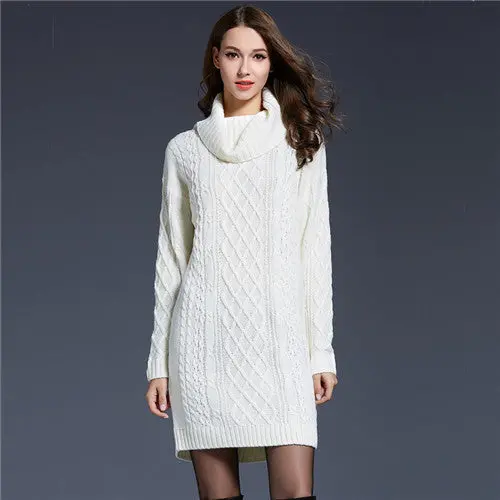 Sweater Dress Casual Turtleneck Knitted Sweater Long Sleeve Twisted Knitwear Pullover Dresses Femme Sweaters 3