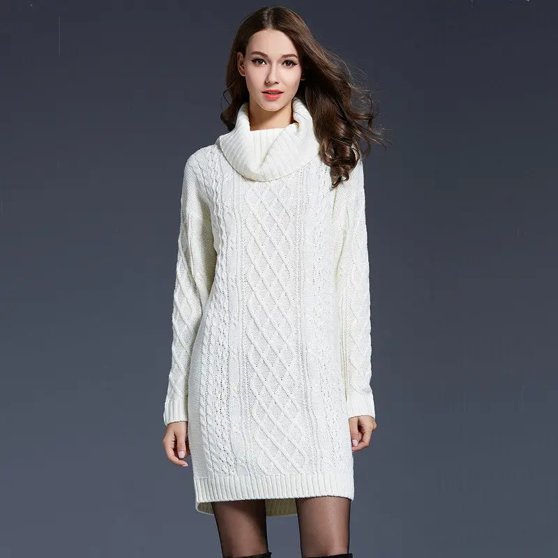 Sweater Dress Casual Turtleneck Knitted Sweater Long Sleeve Twisted Knitwear Pullover Dresses Femme Sweaters 3