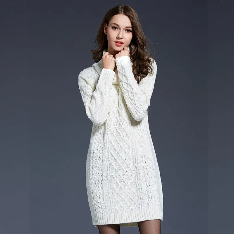 Sweater Dress Casual Turtleneck Knitted Sweater Long Sleeve Twisted Knitwear Pullover Dresses Femme Sweaters 4
