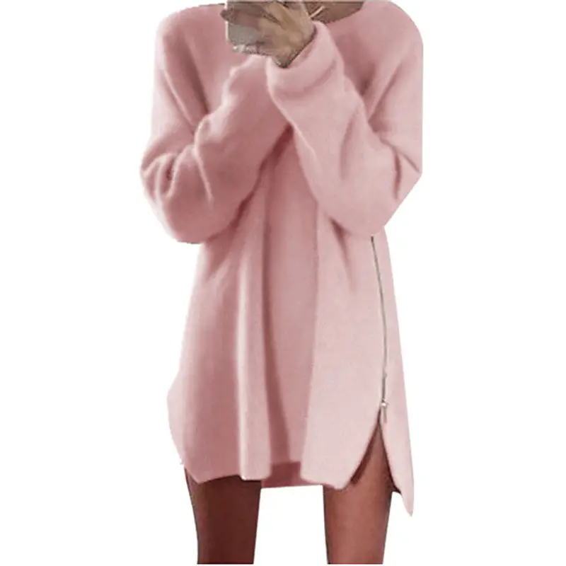 Sweater Dress Women Side Zip Chunky Knitted Cardigans Baggy Vintage Dress Plus Size Fast Shipping Feida 1