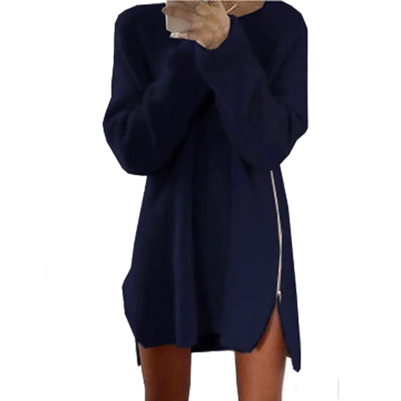 Sweater Dress Women Side Zip Chunky Knitted Cardigans Baggy Vintage Dress Plus Size Fast Shipping Feida 5