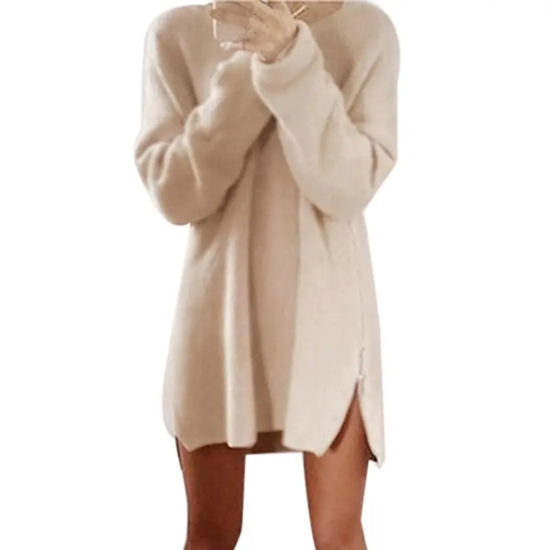 Sweater Dress Women Side Zip Chunky Knitted Cardigans Baggy Vintage Dress Plus Size Fast Shipping Feida 9