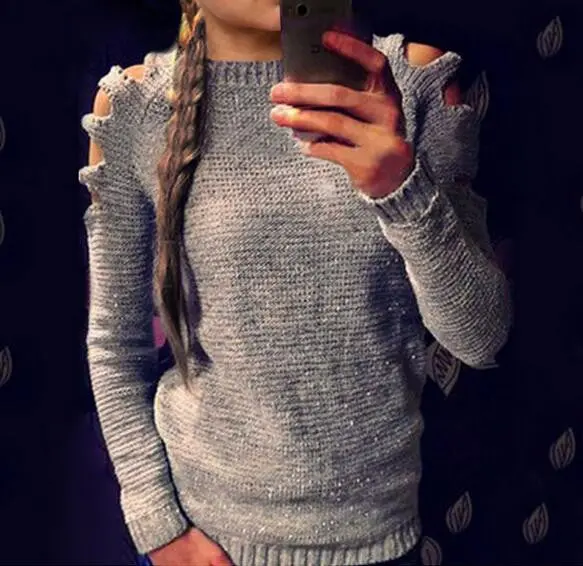 Sweater Knitwear Sexy Lady Casual Hollow Out Women Sweater Long Sleeve Solid Pullover Outwear S-Xl Gv262 1