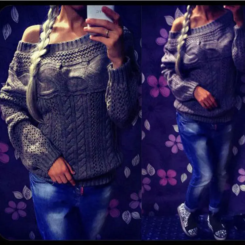 Sweater Tops Sexy Women Hollow Out Crochet Knitted Sweater Casual Off Shoulder Jumper Pullovers Tops M0455 1