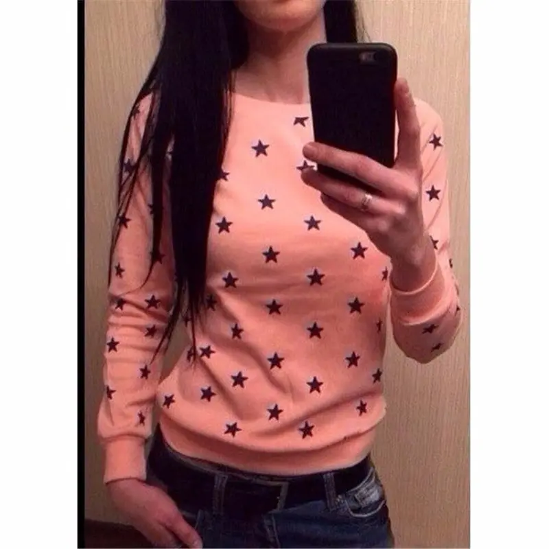 Sweatshirt Casual Print Star Full Sleeve Plus Size Women's Pullovers Women Hoodies Harajuku Sport Q0103 5