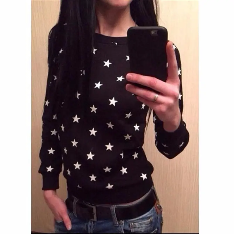 Sweatshirt Casual Print Star Full Sleeve Plus Size Women's Pullovers Women Hoodies Harajuku Sport Q0103 5