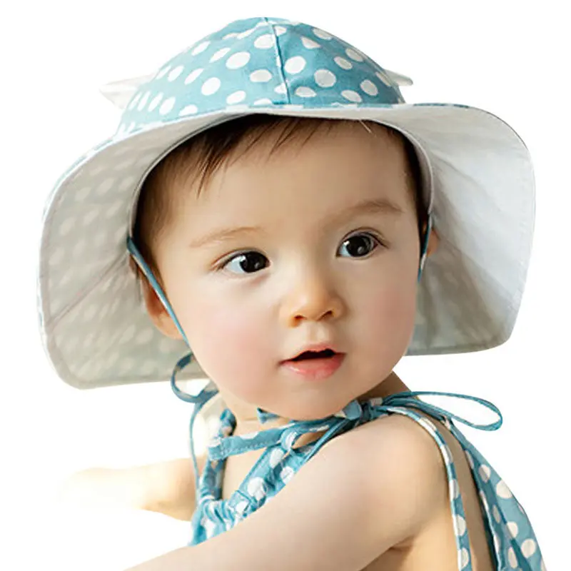 Sweet Baby Sunhat Born Infants Cotton Bucket Cap Cute Outdoor Polka Dots Beach Ear Hats Children Hat For 4M-24M 1